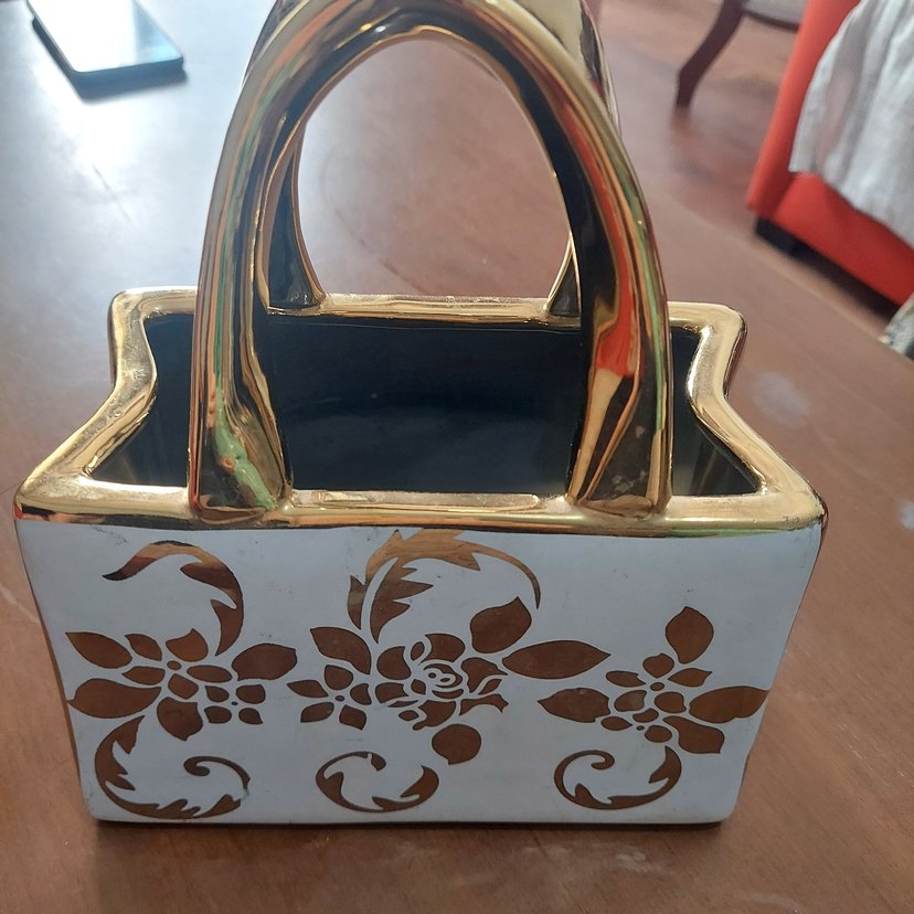 Altın Renkli Seramik Çiçek Desenli Kadın Çantası dekorasyon - Görsel 5