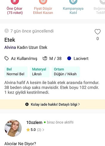 38 Beden Uzun Etek