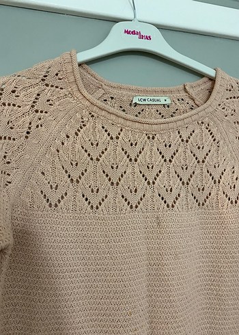 Bej Örgü Kadın Triko Uzun Kollu Kazak - Görsel 2