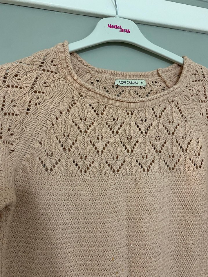 Bej Örgü Kadın Triko Uzun Kollu Kazak - Görsel 2