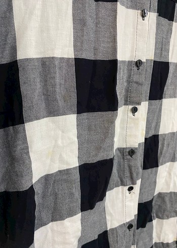 Kadın Gri Ekose Düğmeli Uzun Kollu Gömlek - Görsel 2