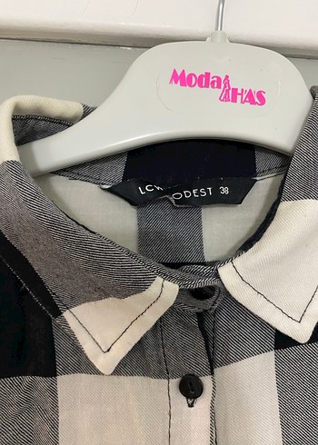 Kadın Gri Ekose Düğmeli Uzun Kollu Gömlek - Görsel 4