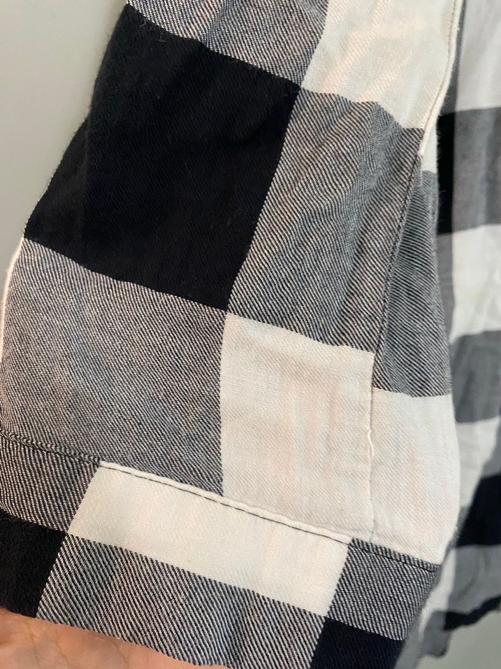 Kadın Gri Ekose Düğmeli Uzun Kollu Gömlek - Görsel 5