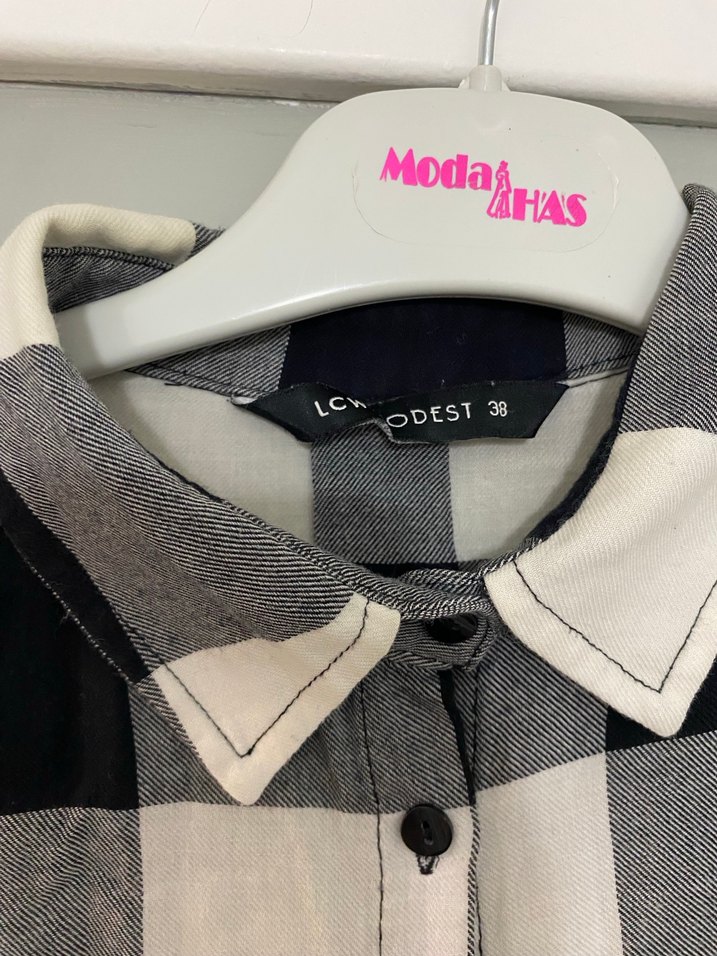 Kadın Gri Ekose Düğmeli Uzun Kollu Gömlek - Görsel 4