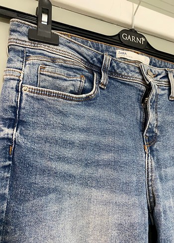 Nakışlı Gri Mavi Düğmeli Kadın Denim Pantolon - Görsel 4