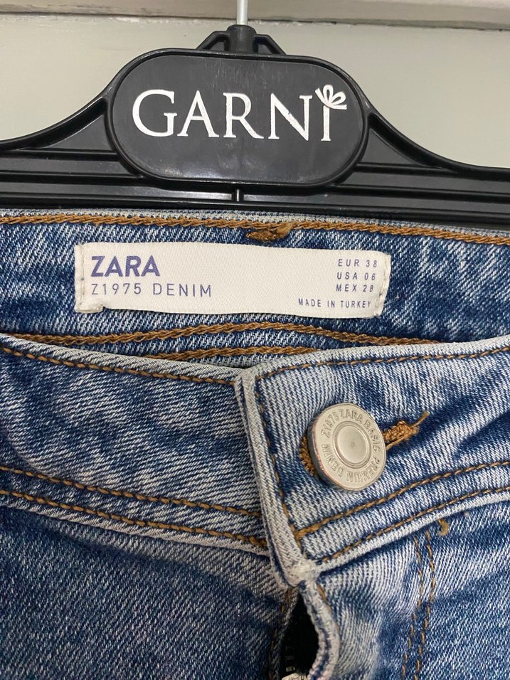 Nakışlı Gri Mavi Düğmeli Kadın Denim Pantolon - Görsel 3