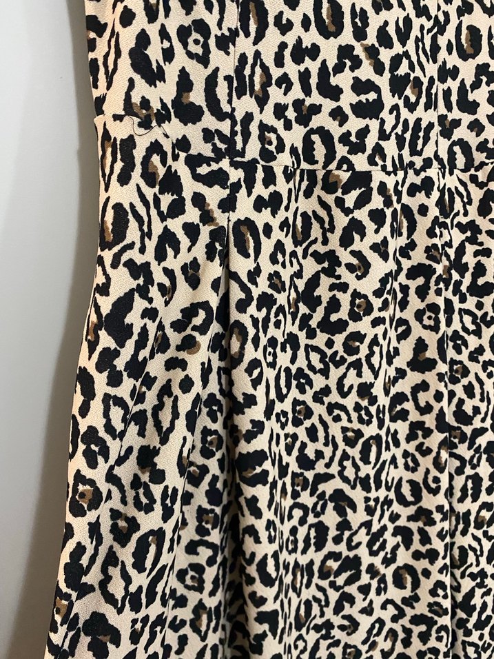 Kolsuz Leopar Desenli Uzun Elbise - Görsel 2