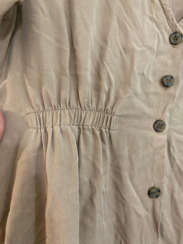 Bej Keten Düğmeli Uzun Kadın Elbise - Görsel 3