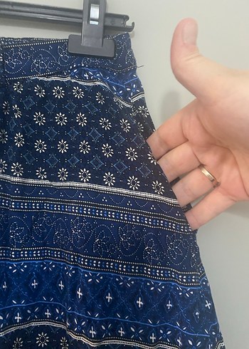 Düğmeli Mavi Desenli Midi Bohem Etek - Görsel 4