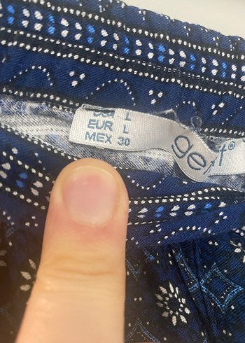 Düğmeli Mavi Desenli Midi Bohem Etek - Görsel 3