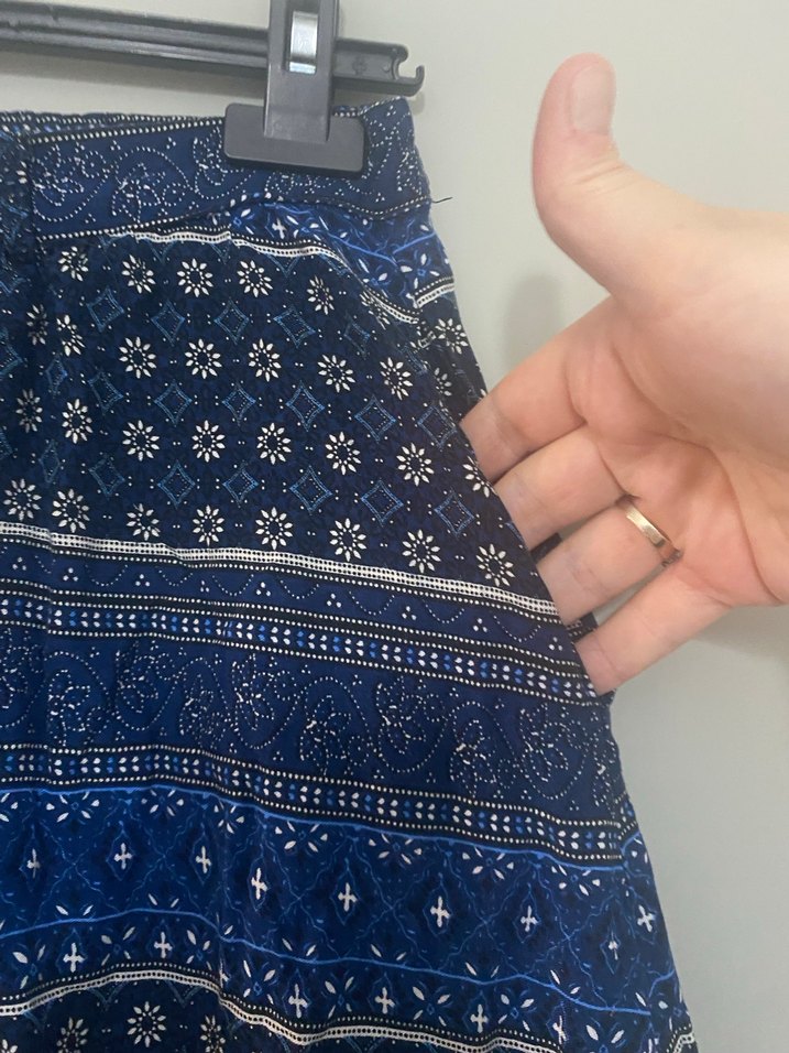 Düğmeli Mavi Desenli Midi Bohem Etek - Görsel 4