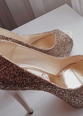 Bej Parlak Stiletto Topuklu Kadın Abiye Ayakkabı - Görsel 2