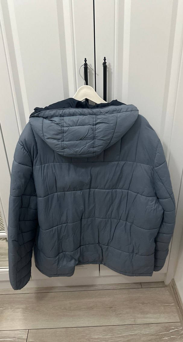 Mavi  Kapüşonlu erkek Kış Montu - Görsel 3