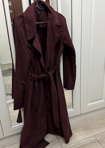 Bordo Süet Midi Kadın Trençkot - Görsel 2