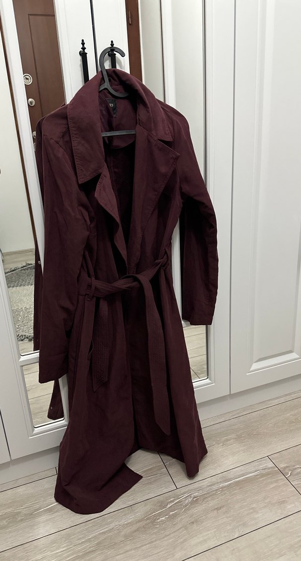 Bordo Süet Midi Kadın Trençkot - Görsel 2