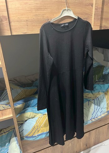 Siyah Midi Uzun Kollu Kemerli Triko Elbise 35/100 - Görsel 2