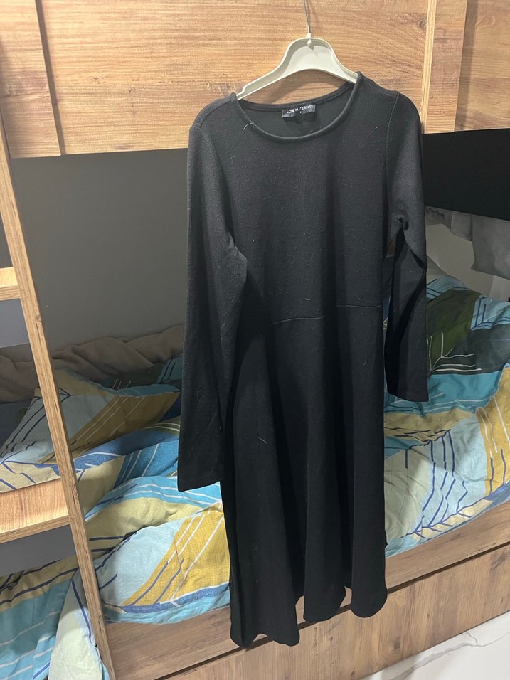 Siyah Midi Uzun Kollu Kemerli Triko Elbise 35/100 - Görsel 2