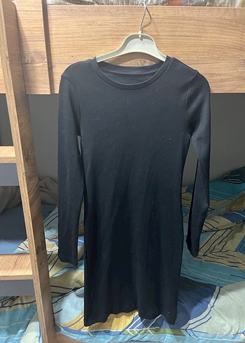 Uzun Kollu Siyah Midi Elbise 35/80 esnek - Görsel 3