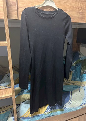 Uzun Kollu Siyah Midi Elbise 35/80 esnek - Görsel 2