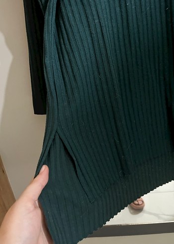 V Yaka Koyu Yeşil Kadın Triko Kazak - Görsel 2