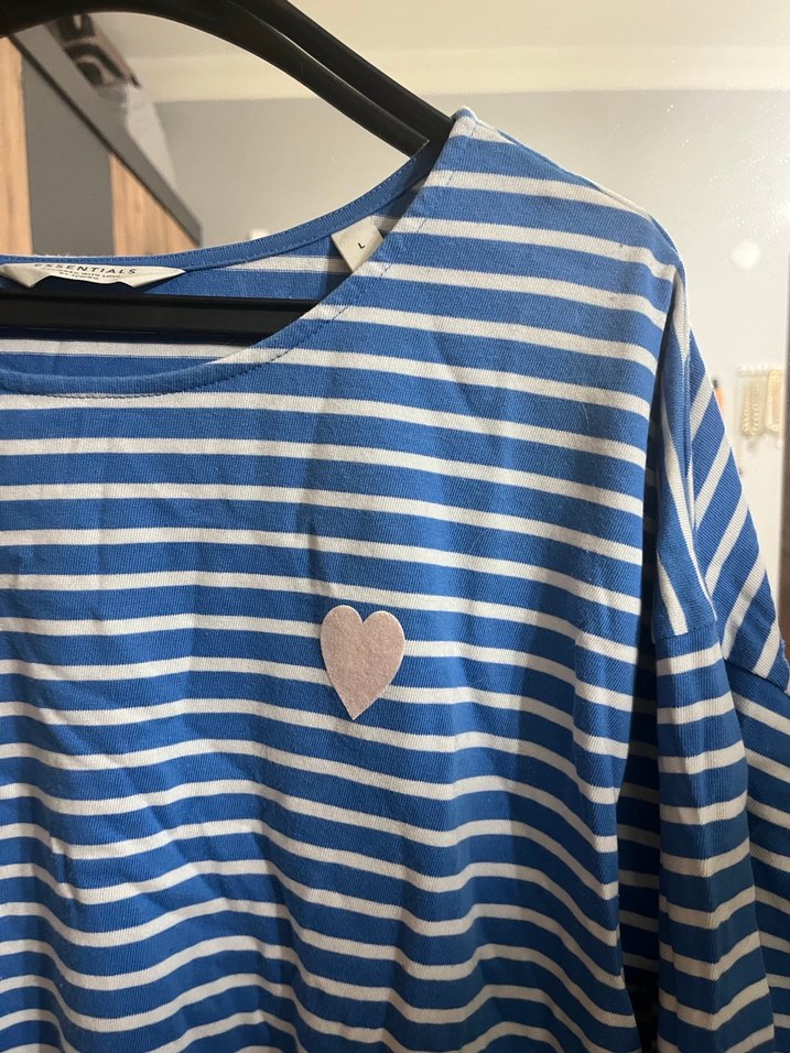 Mavi Çizgili Kadın Kısa Kollu Bluz - Görsel 3