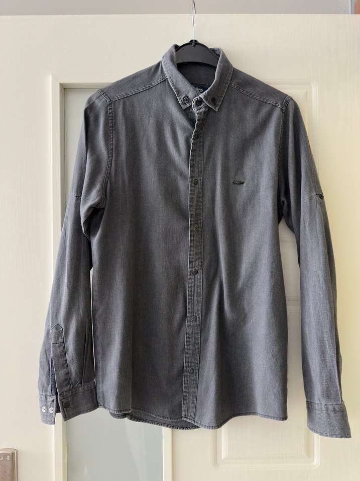 Gri Denim Erkek Uzun Kollu Gömlek - Görsel 5