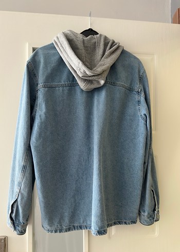 Düğmeli Mavi  Denim Ceket Kapüşonlu - Görsel 3
