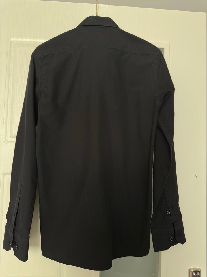 Erkek Siyah Klasik Keten Gömlek - Görsel 2