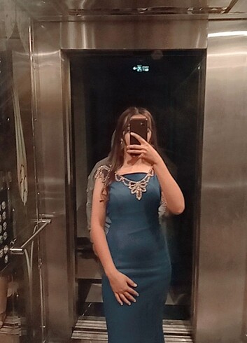 s Beden Mavi uzun elbise