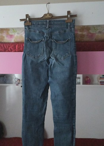 34 Beden Kadın Mavi Kot Pantolon, Normal Boy, Kemerli