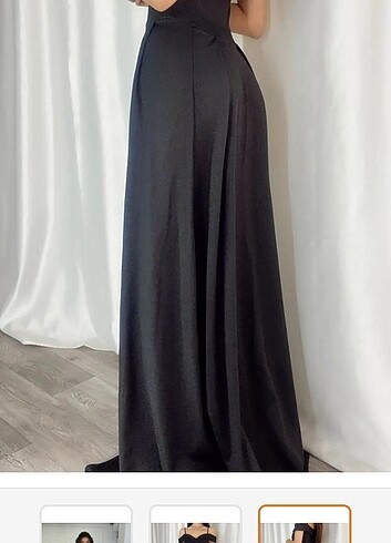 Trendyol & Milla Siyah ince askılı düşük omuzlu yırtmaçlı elbise