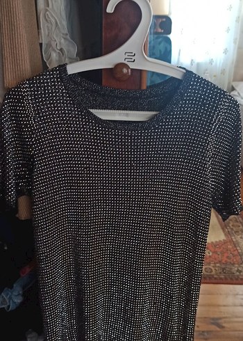 m Beden gri Renk Kadın Gri Payetli Kısa Kollu taşlı buluz
