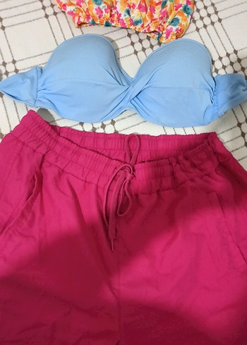 Pembe Mini Rahat Kadın Şort kombin - Görsel 3