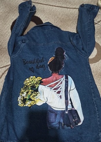 Kadın Baskılı Kot Ceket, Düğmeli, Rahat Kesim - Görsel 2