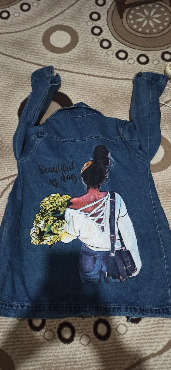 Kadın Baskılı Kot Ceket, Düğmeli, Rahat Kesim - Görsel 2