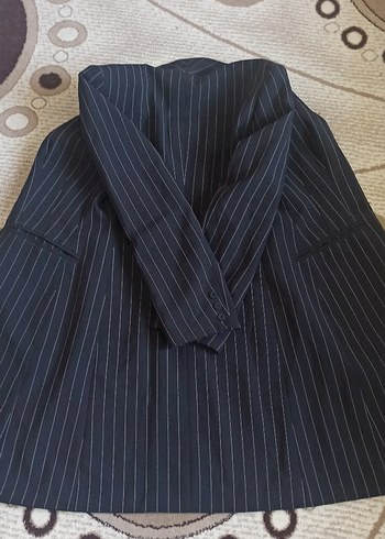 Düğmeli Siyah Çizgili Kadın Uzun Ceket yeni - Görsel 3