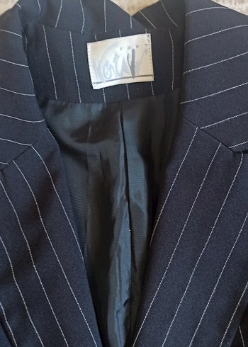 Düğmeli Siyah Çizgili Kadın Uzun Ceket yeni - Görsel 4