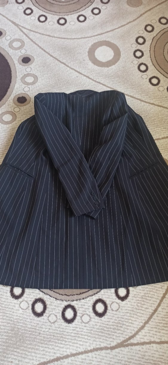 Düğmeli Siyah Çizgili Kadın Uzun Ceket yeni - Görsel 3