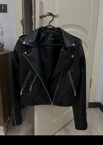 Siyah Deri Kadın Biker Ceket - Görsel 3