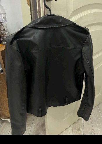 Siyah Deri Kadın Biker Ceket - Görsel 2