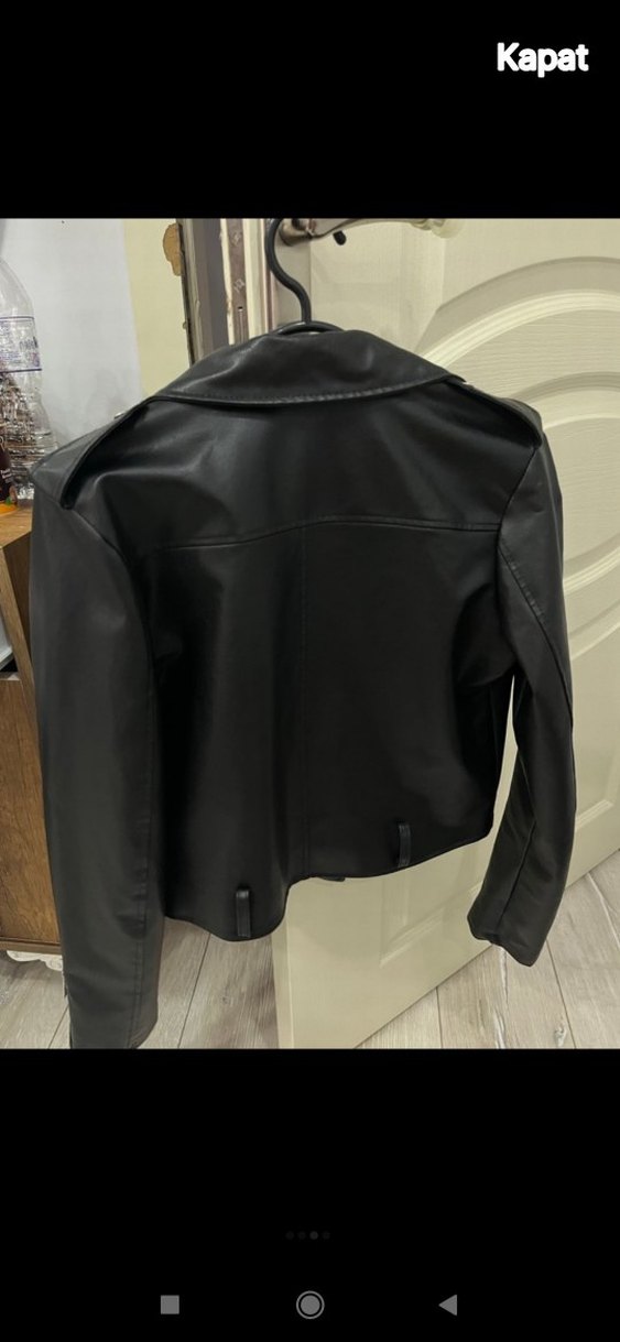 Siyah Deri Kadın Biker Ceket - Görsel 2