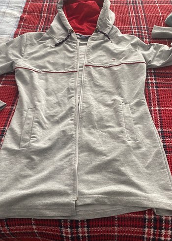 Gri Fermuarlı kapşonlu hırka - Görsel 3