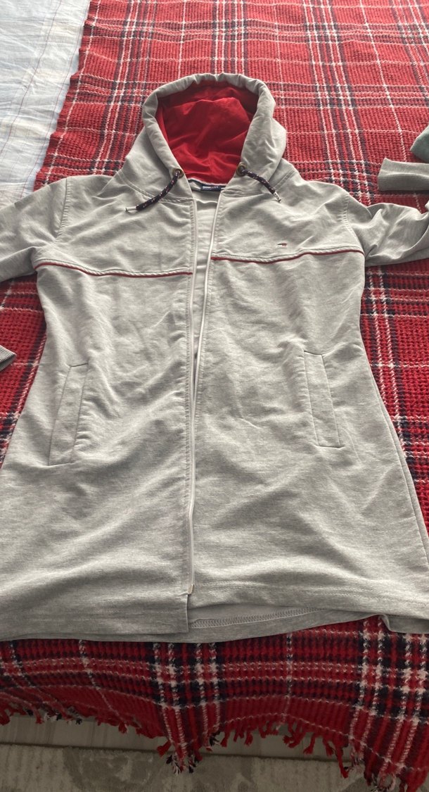 Gri Fermuarlı kapşonlu hırka - Görsel 3