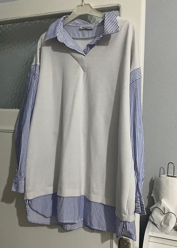 Gri Pamuklu Salaş Gömlek - Görsel 2