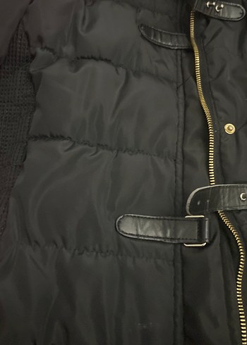 Tokalı Siyah Deri Midi Kadın mont - Görsel 2