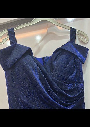 Lacivert Drapeli Uzun Abiye Elbise - Görsel 2