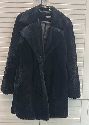 Siyah Kadın Midi Boy Kürk Detaylı Kaban - Görsel 2