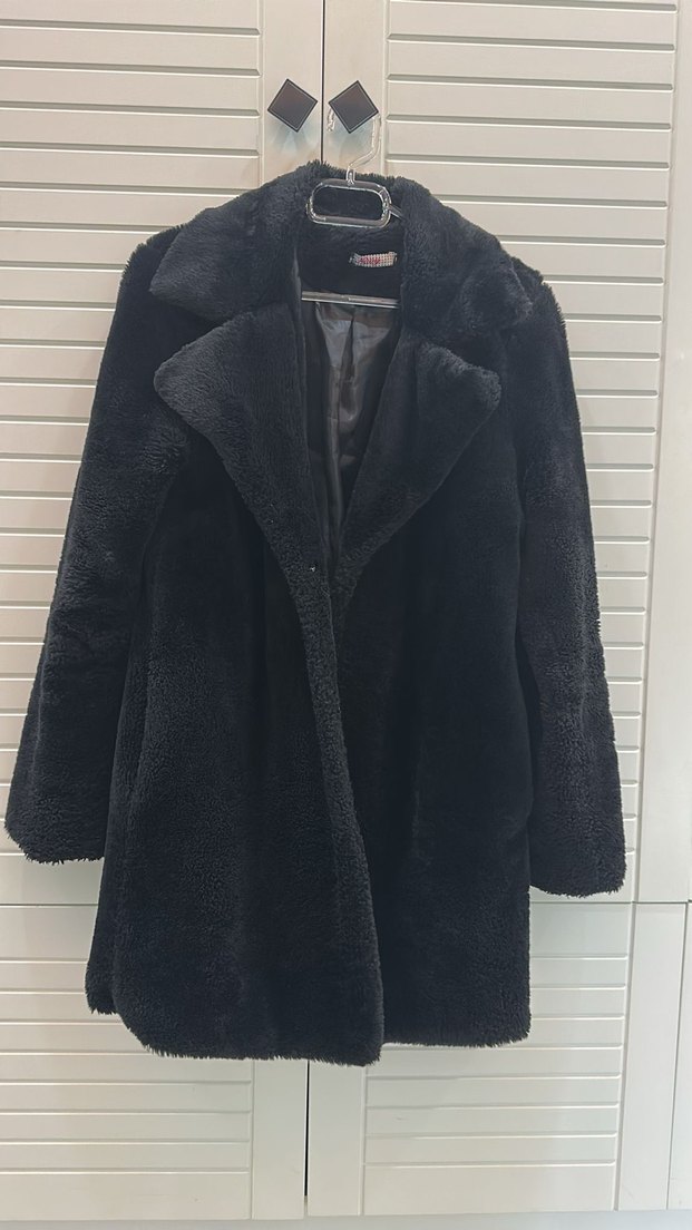 Siyah Kadın Midi Boy Kürk Detaylı Kaban - Görsel 2