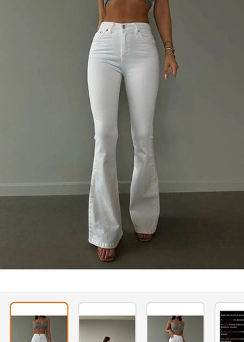 Kadın beyaz İspanyol paça kot pantolon - Görsel 2