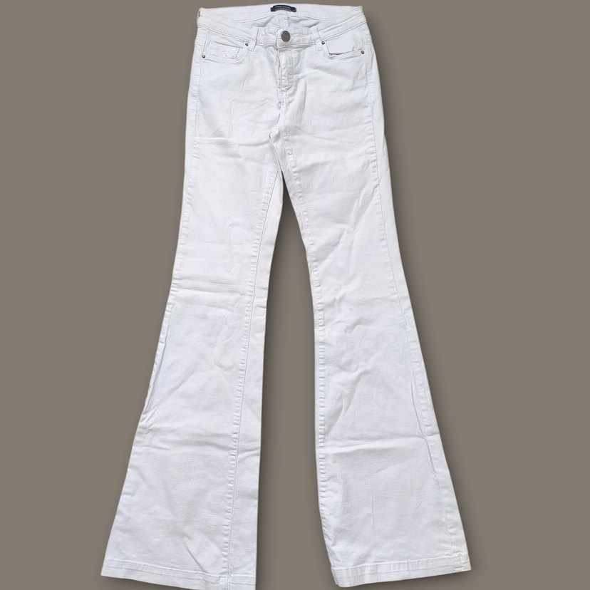 Kadın beyaz İspanyol paça kot pantolon - Görsel 4